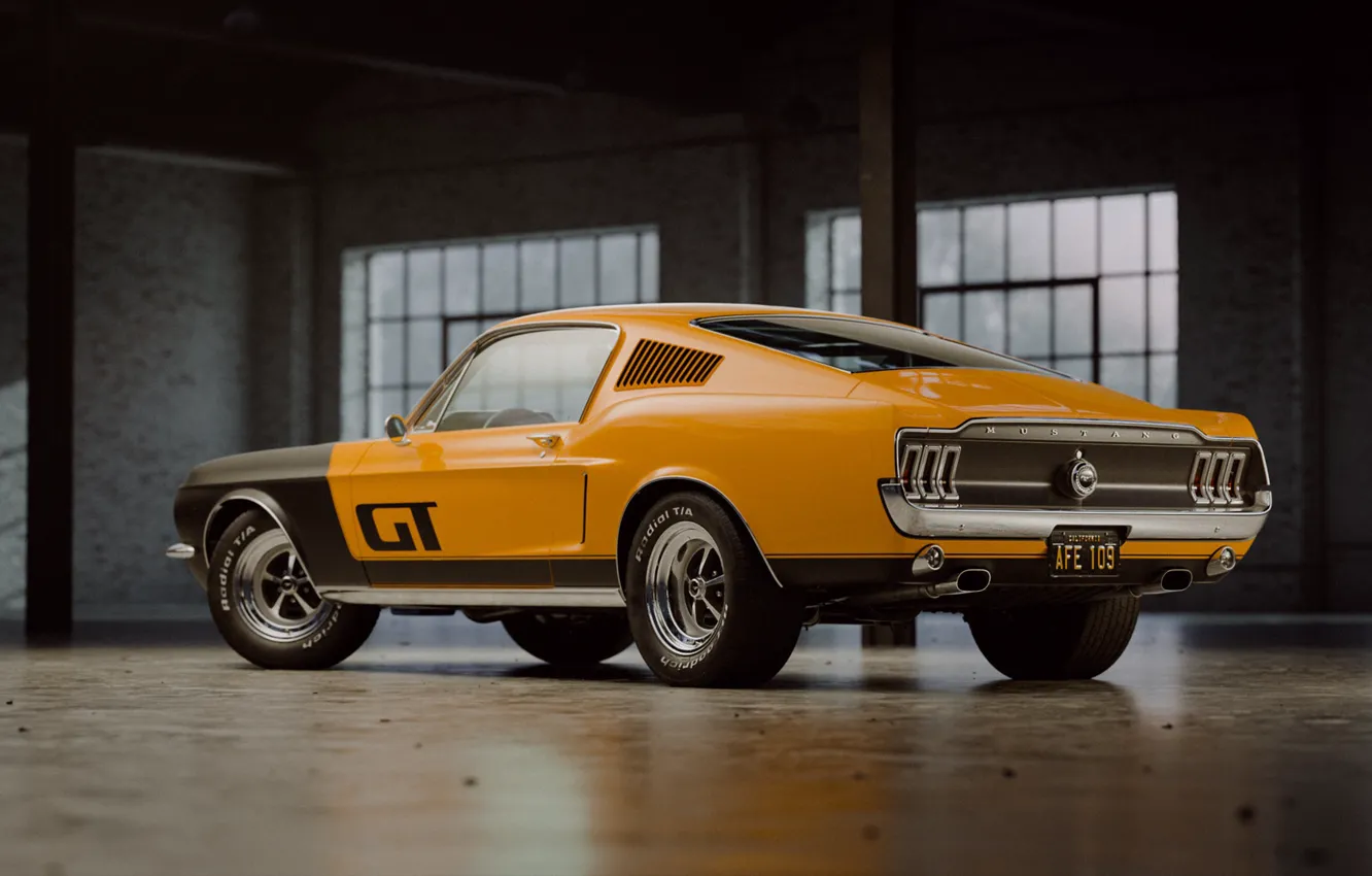 Фото обои Mustang, Ford, Авто, Ретро, Машина, Форд, Fastback, 1968