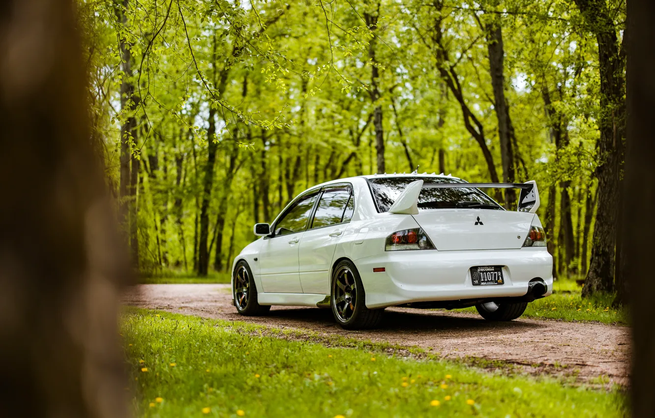 Фото обои White, Rear view, Lancer Evolution VIII