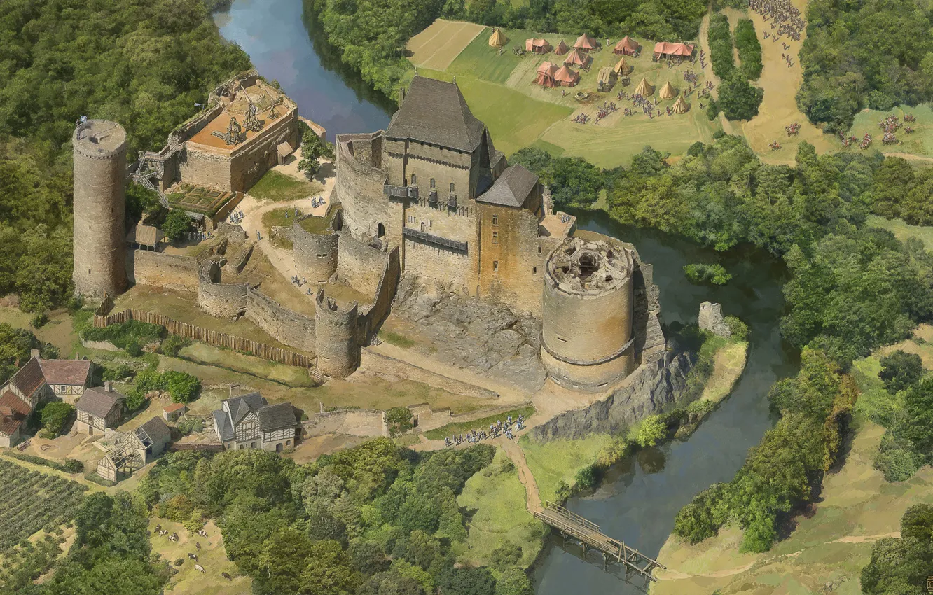 Фото обои река, замок, лагерь, Money Shots, Age of Empires