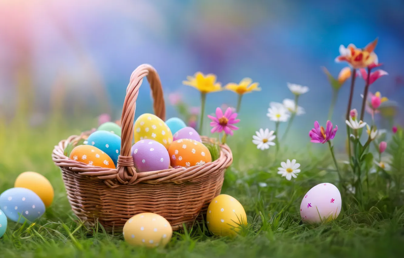 Фото обои цветы, яйца, весна, colorful, Пасха, happy, flowers, spring