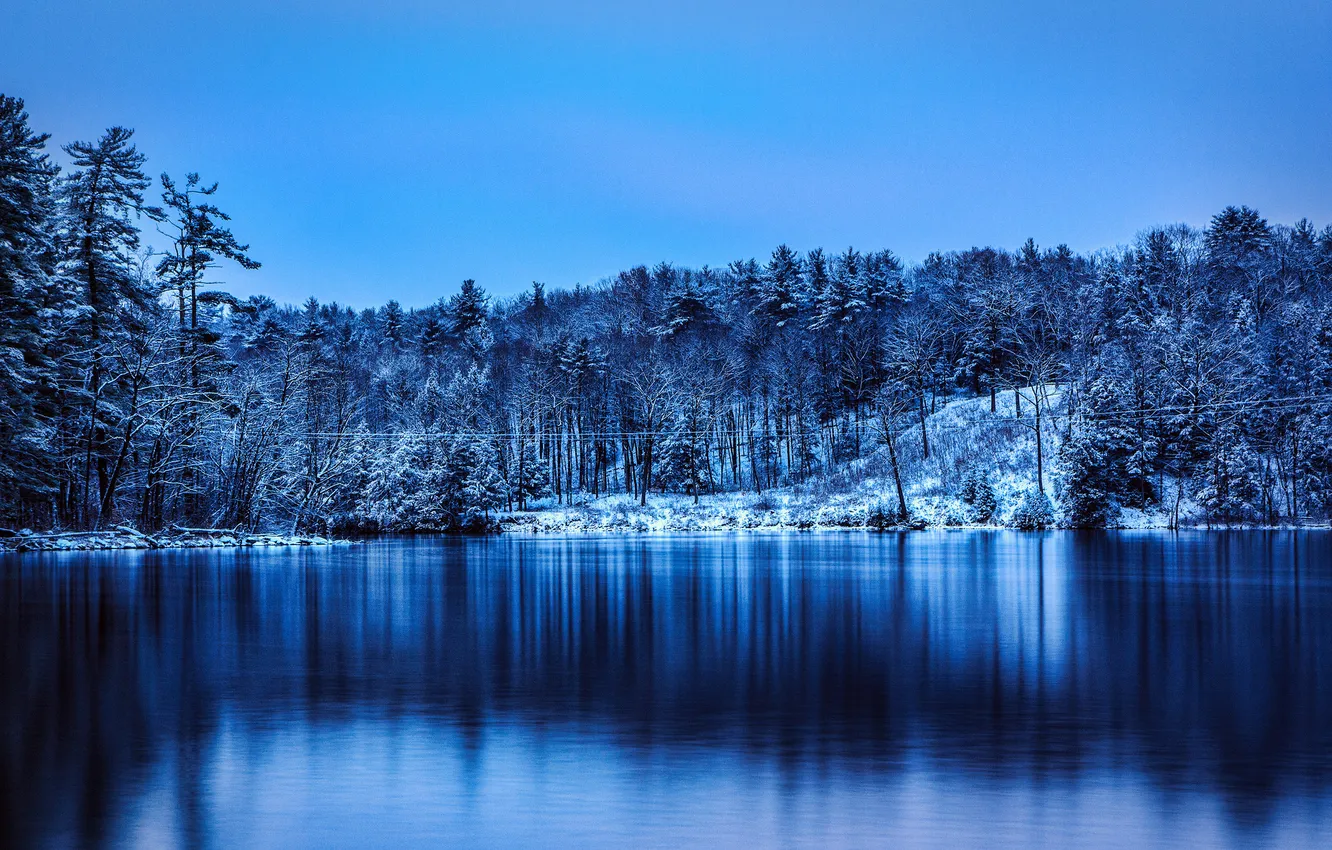 Фото обои зима, снег, деревья, озеро, парк, Haviland Cove Park, Glens Falls