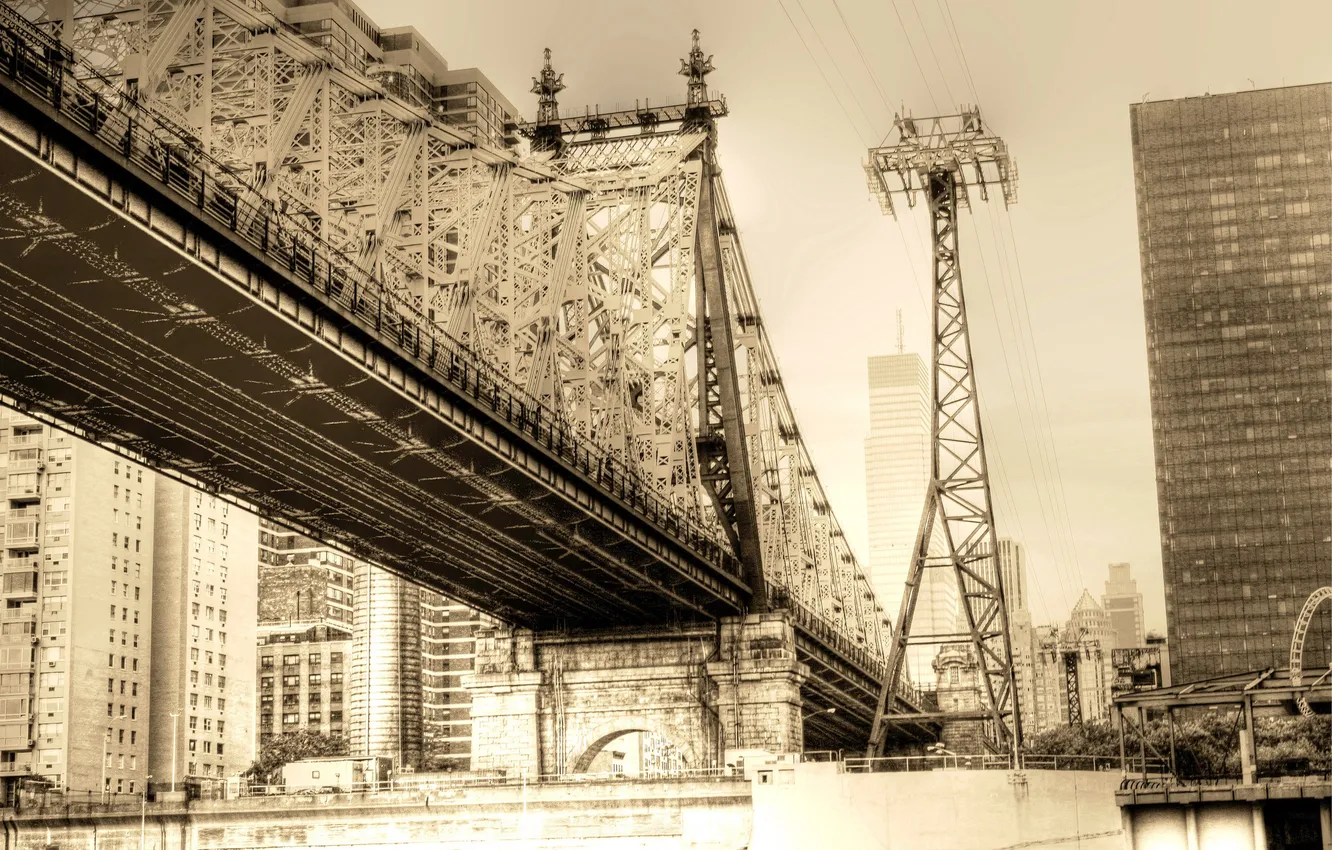 Фото обои город, здания, Нью-Йорк, Манхэттен, Manhattan, New York City, мост Куинсборо, Queensboro Bridge