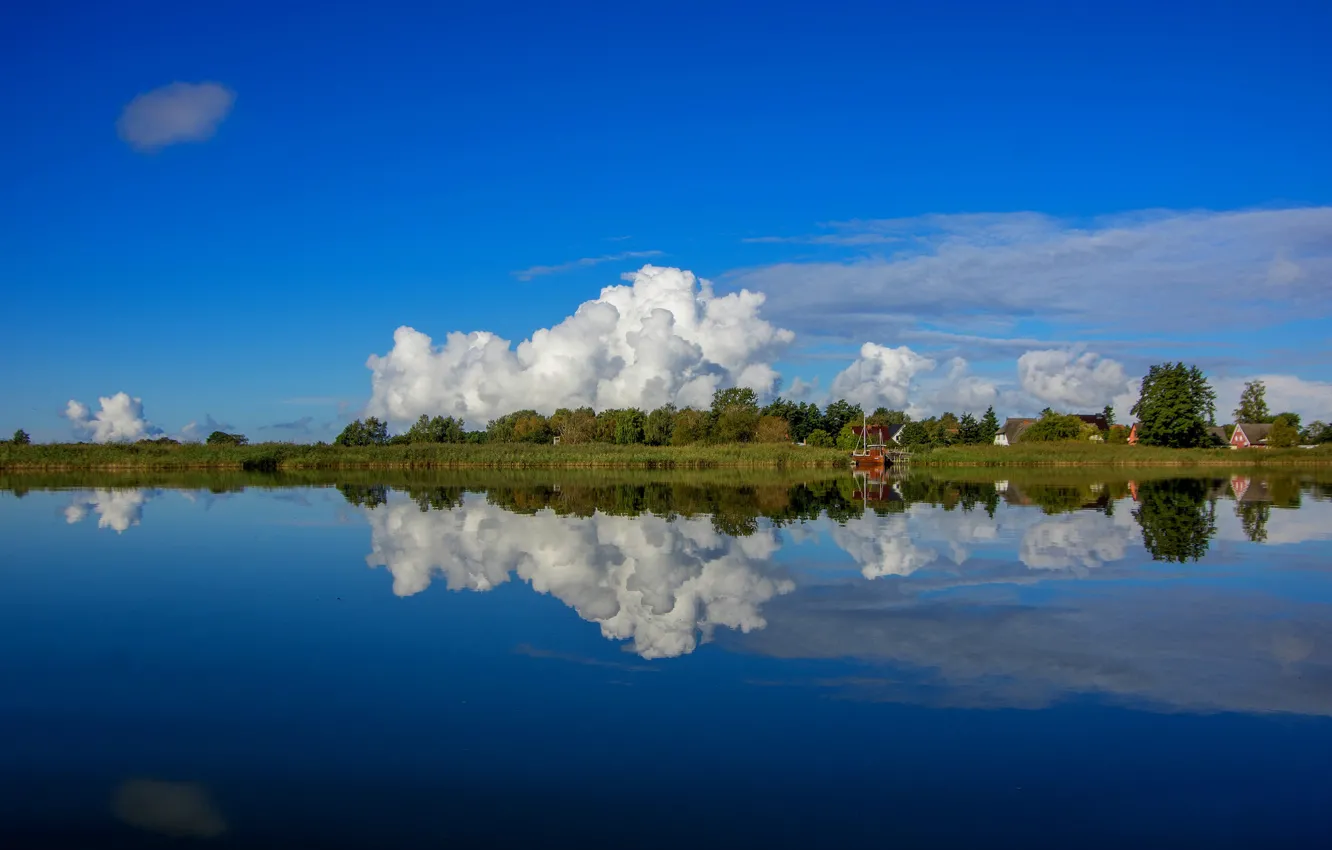 Фото обои облака, отражение, Германия, лагуна, Germany, Балтийское море, Baltic Sea