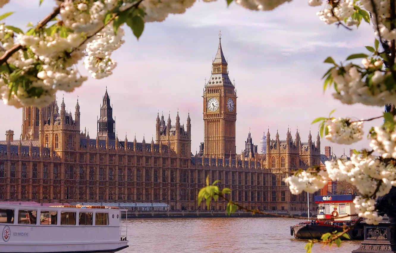 Фото обои Англия, Лондон, Город, Река, Здание Парламента