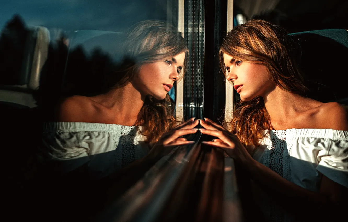 Фото обои стекло, девушка, отражение, Георгий Чернядьев, Ирина Регент, The melancholy