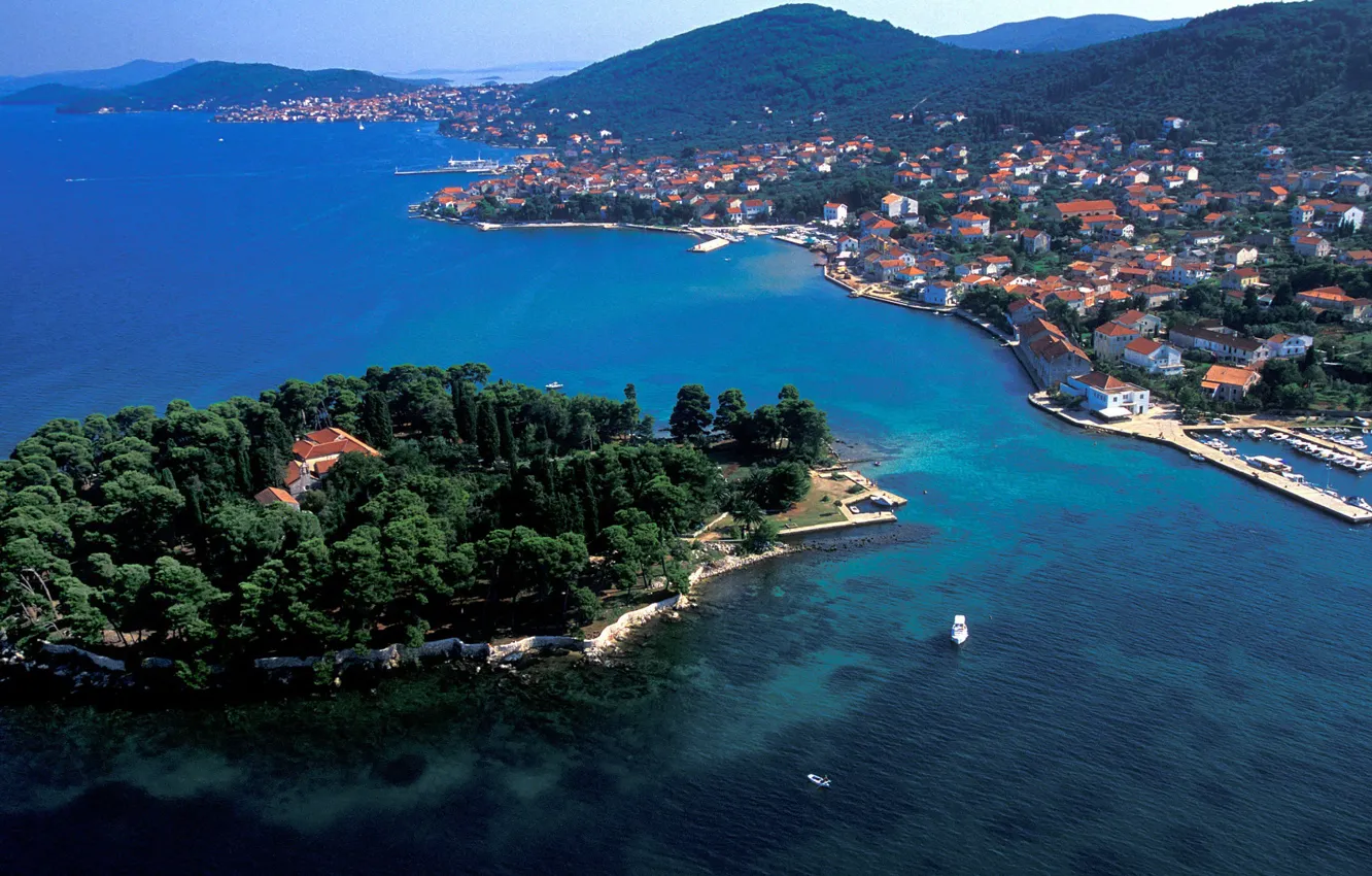 Фото обои море, острова, Хорватия, Адриатика, остров Угльян, город Преко