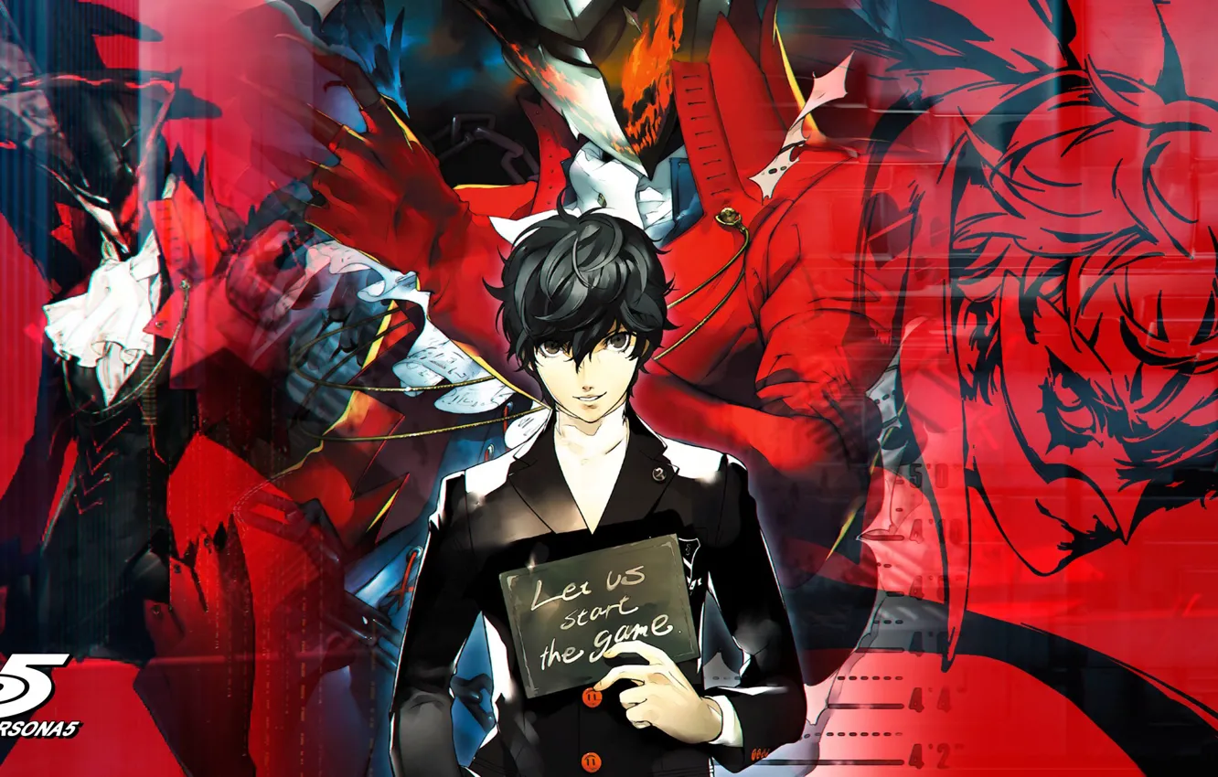 Фото обои табличка, парень, art, Shin Megami Tensei, protagonist, persona 5