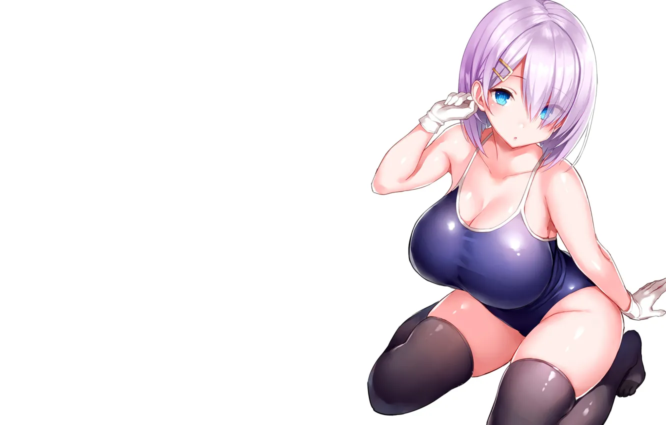 Фото обои girl, sexy, cleavage, thighhighs, pink hair, boobs, anime, blue eyes