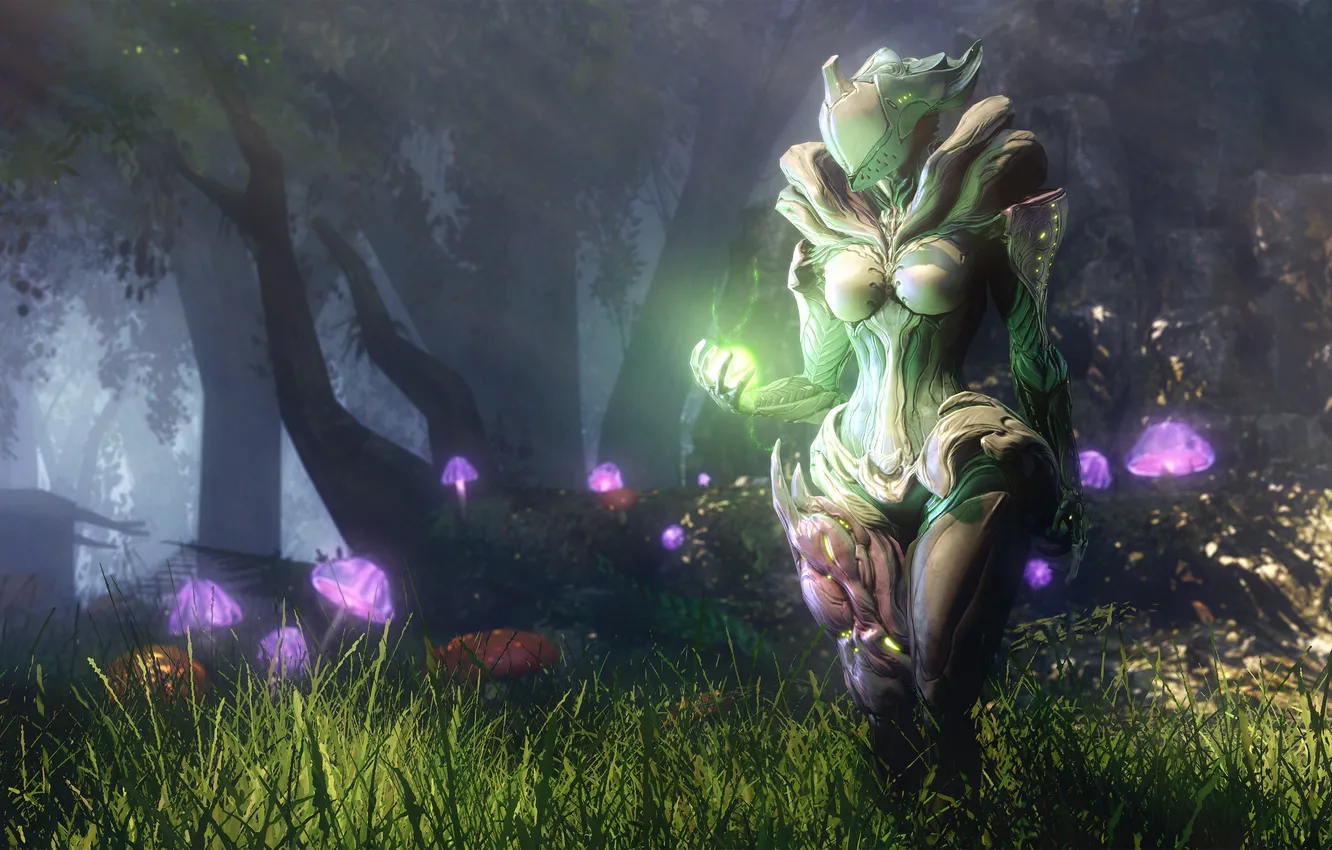 Фото обои лес, девушка, магия, грибы, арт, Warframe