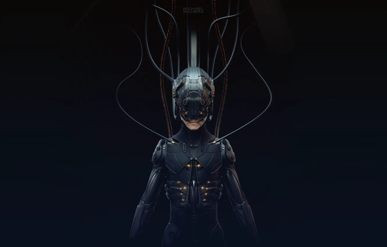Фото обои Робот, Фантастика, Киборг, Concept Art, Cyberpunk, 2077, by MICHAEL MICHERA, MICHAEL MICHERA