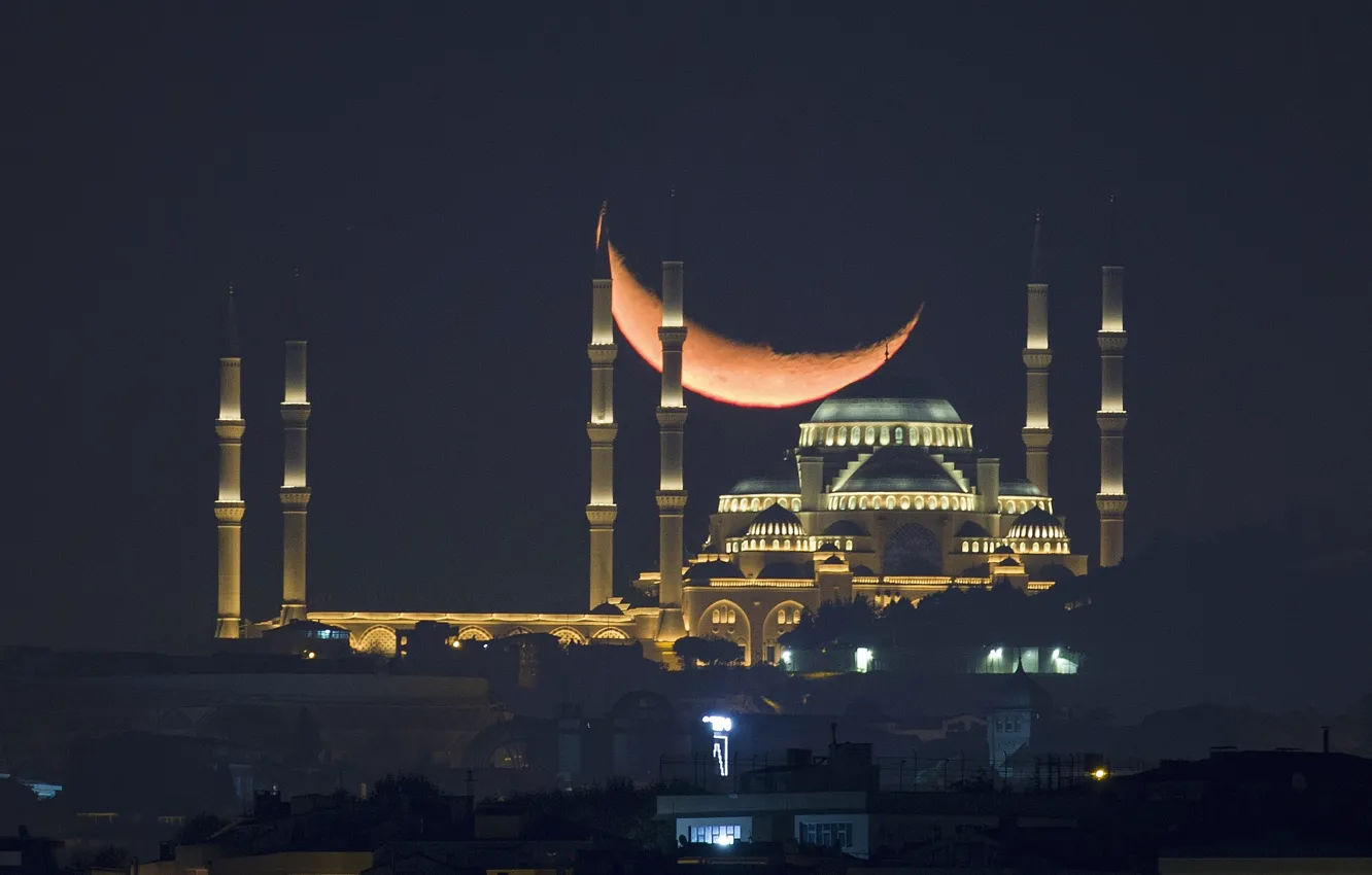 Фото обои turkey, mosque, istanbul, crescent moon
