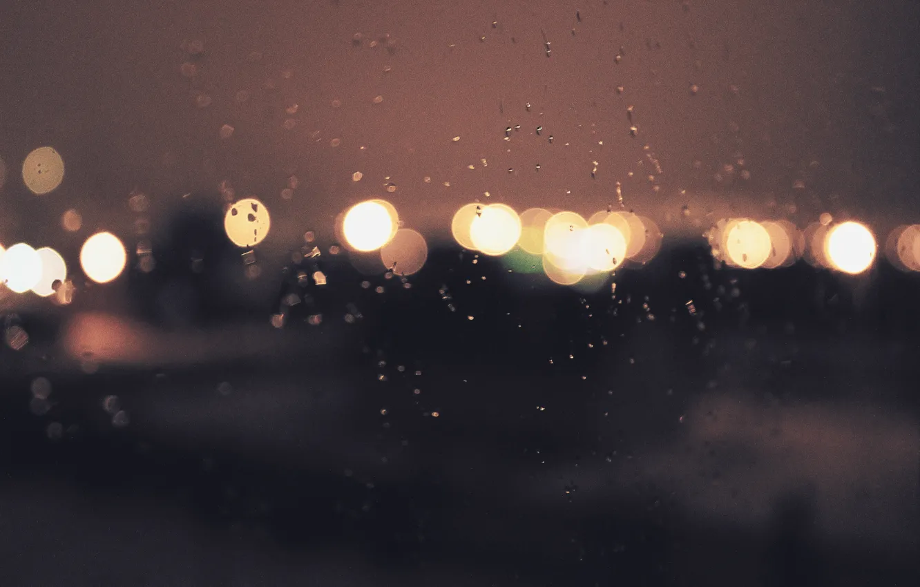 Фото обои стекло, вода, капли, ночь, огни, дождь, обои, wallpaper