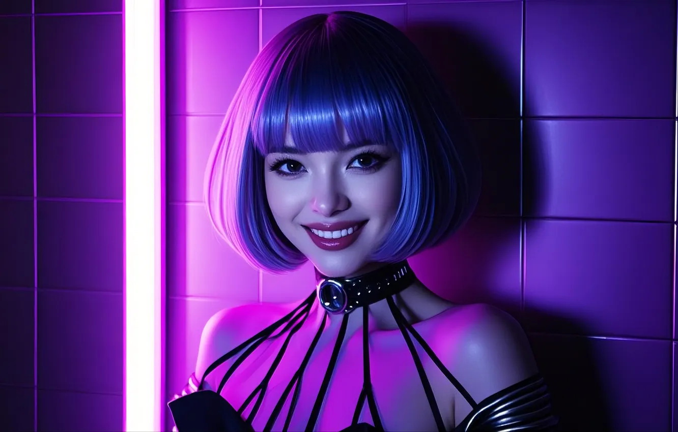 Фото обои women, anime girls, Korean, purple background, AI art, Midjourney