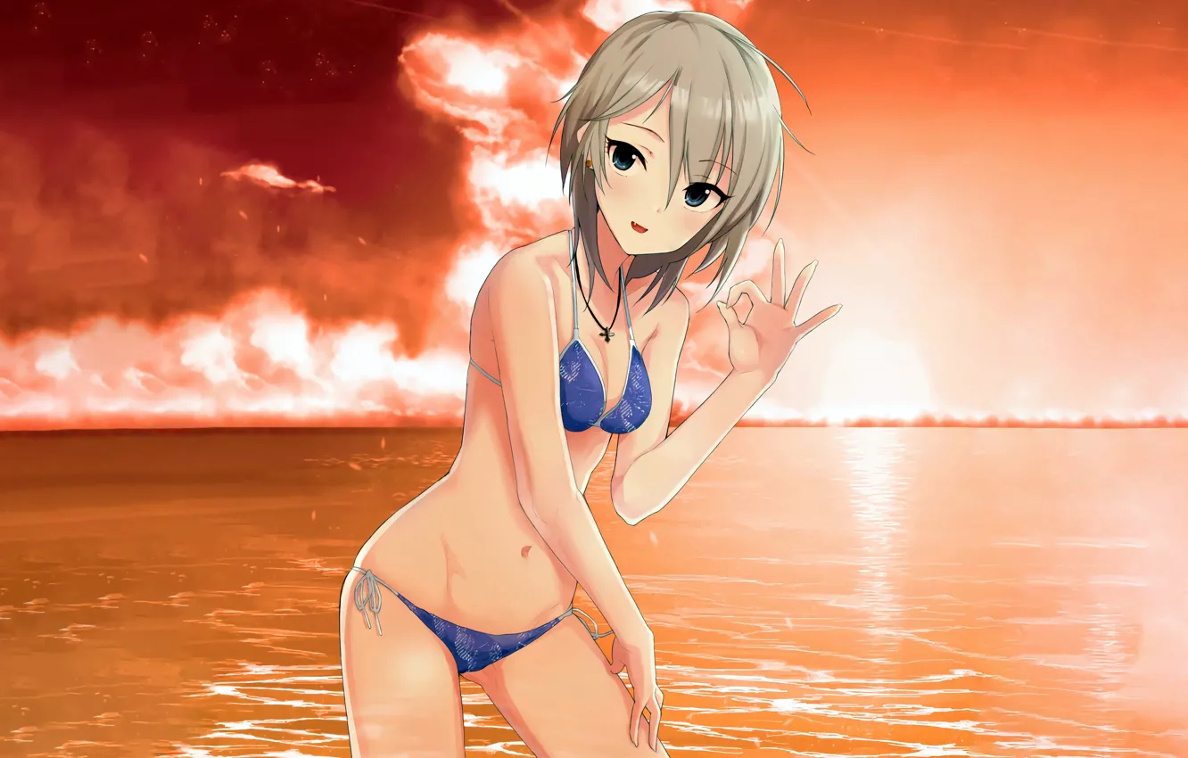 Фото обои girl, sexy, Anastasia, cleavage, sea, boobs, anime, blue eyes