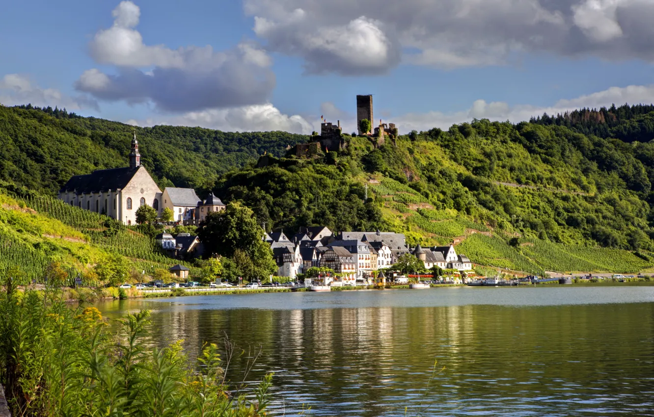 Фото обои город, река, фото, побережье, Германия, Bruttig-Fankel