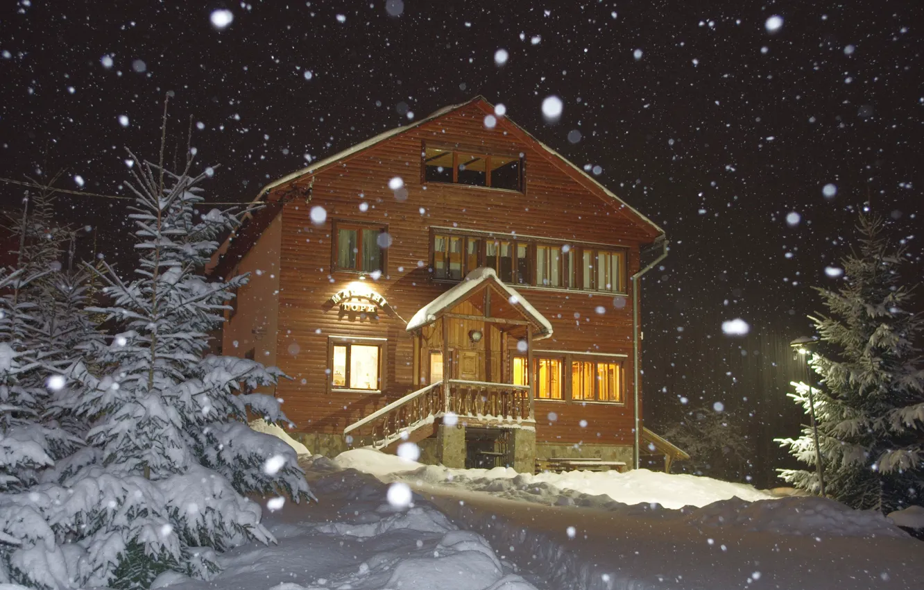 Фото обои Зима, Снег, Дом, House, Winter, Snow, Snow trees, Снежные деревья