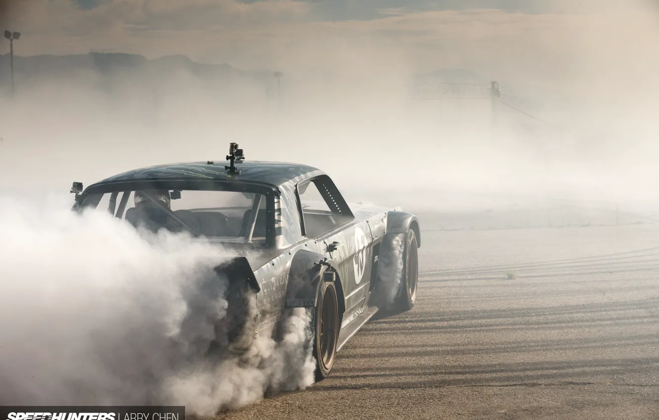 Фото обои Mustang, Ford, Drift, Car, Race, Speed, Smoke, Hoonigan