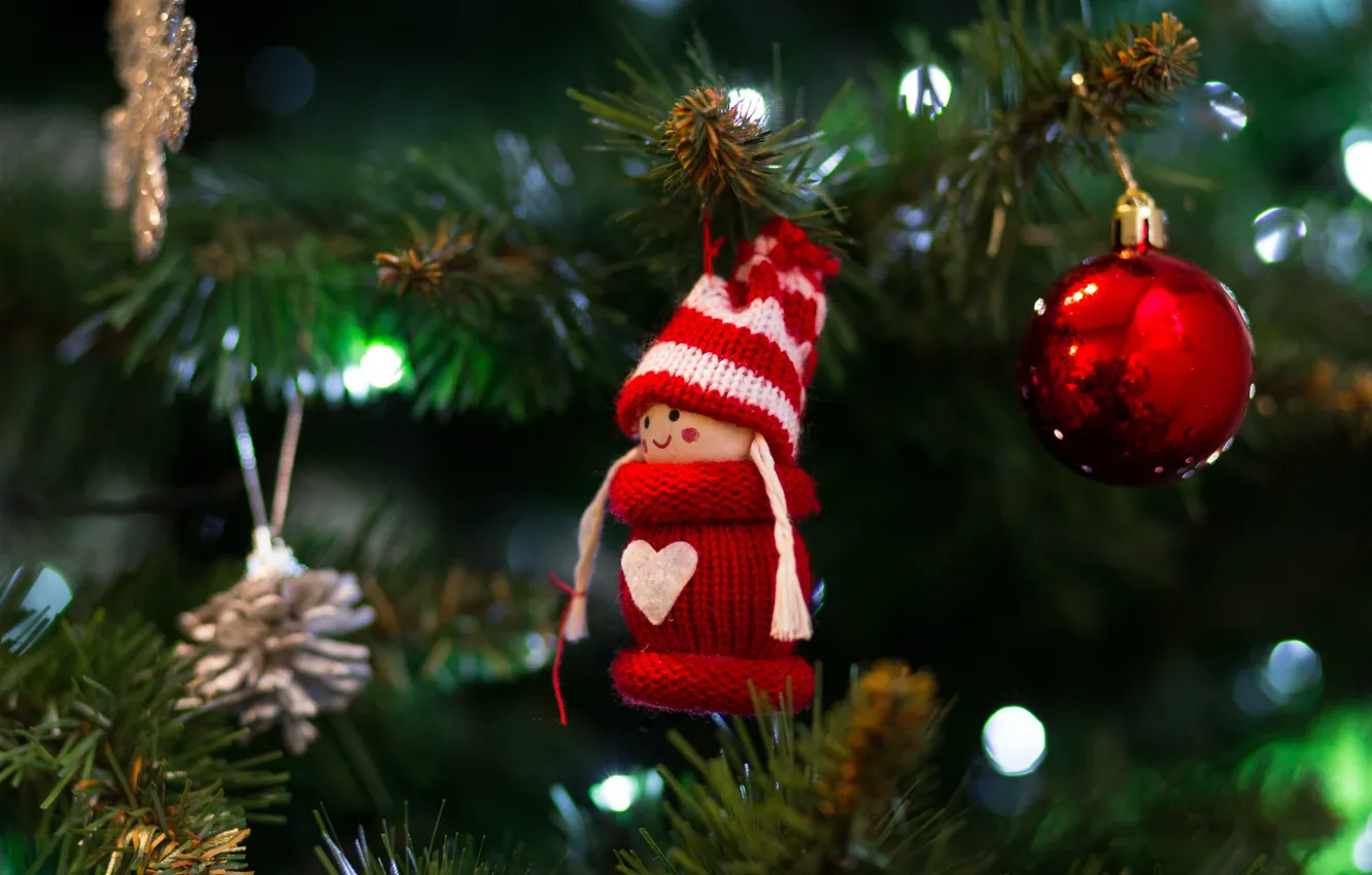 Фото обои украшения, игрушки, ель, Рождество, девочка, Новый год, ёлка