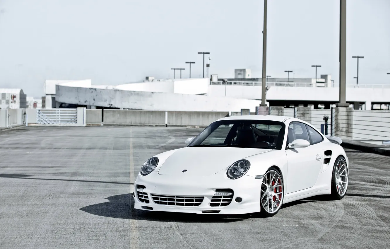 Фото обои белый, 997, Porsche, white, порше, Turbo, передняя часть, турбо