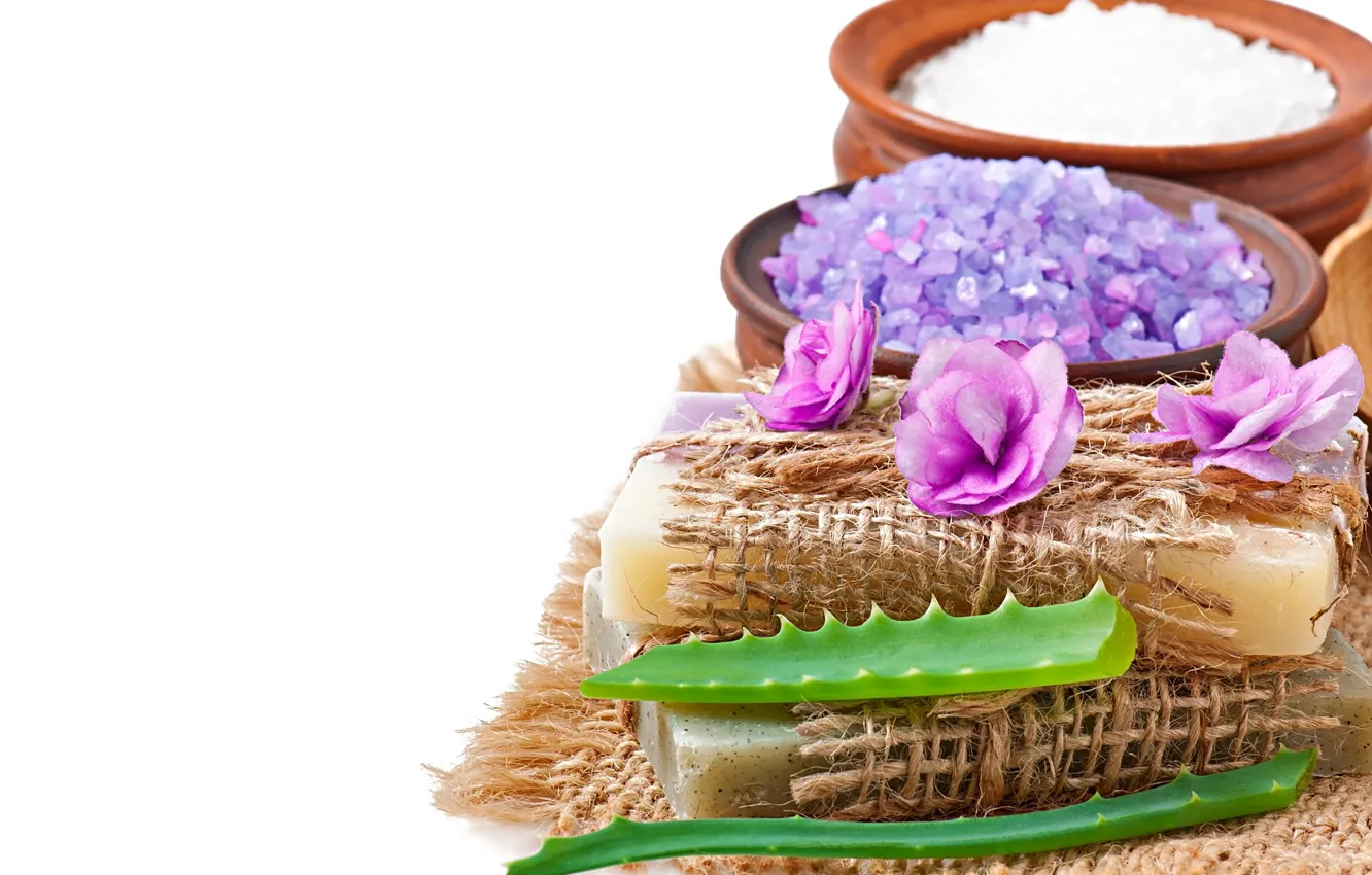 Фото обои soap, flowers, lavender, spa, salt, natural, aloe