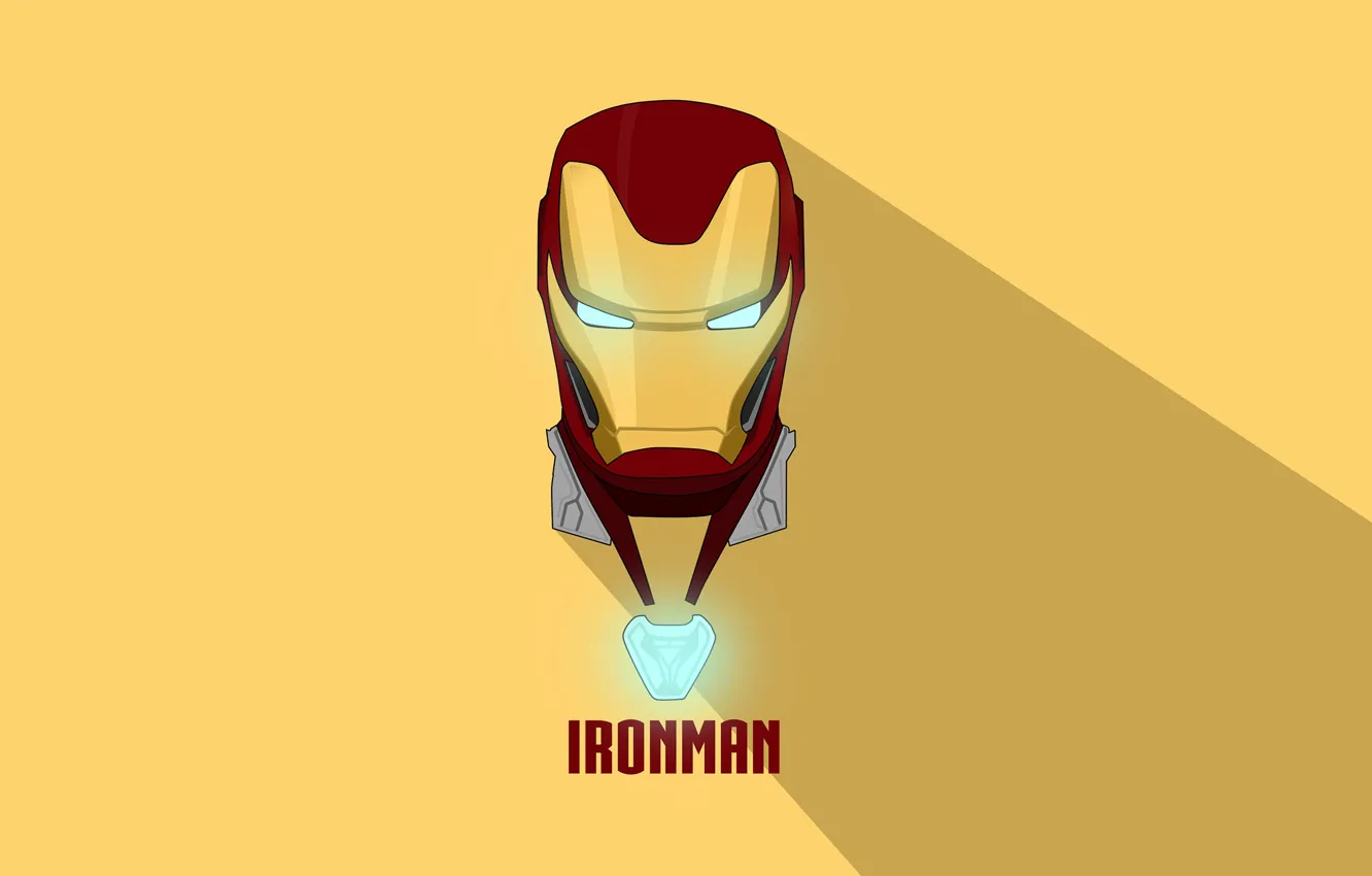 Фото обои жёлтый, фон, тень, шлем, Железный человек, Iron Man, комикс, MARVEL