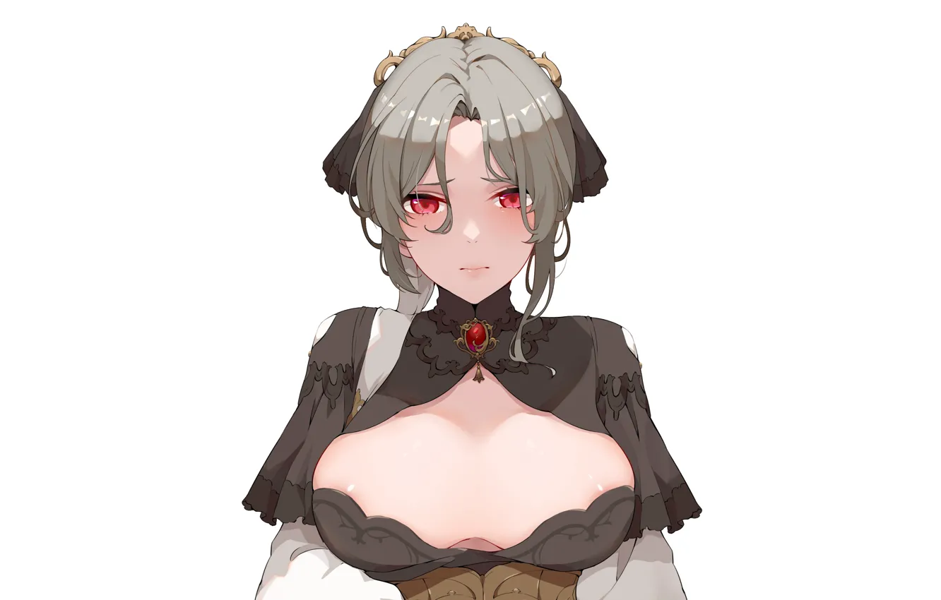Фото обои girl, sexy, cleavage, blouse, boobs, anime, beautiful, short hair