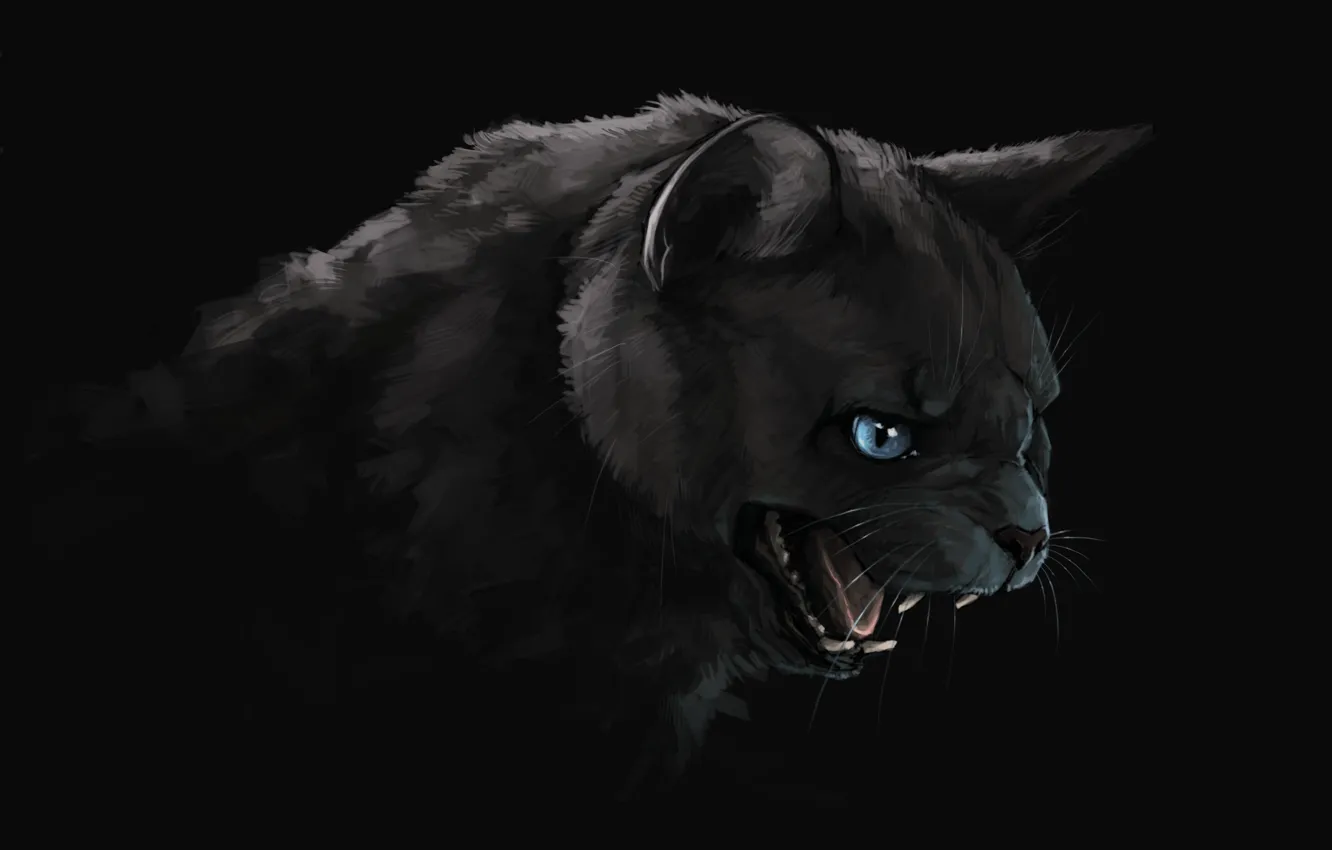 Фото обои тьма, пасть, клыки, черный кот, art, злобный взгляд, Brevisart
