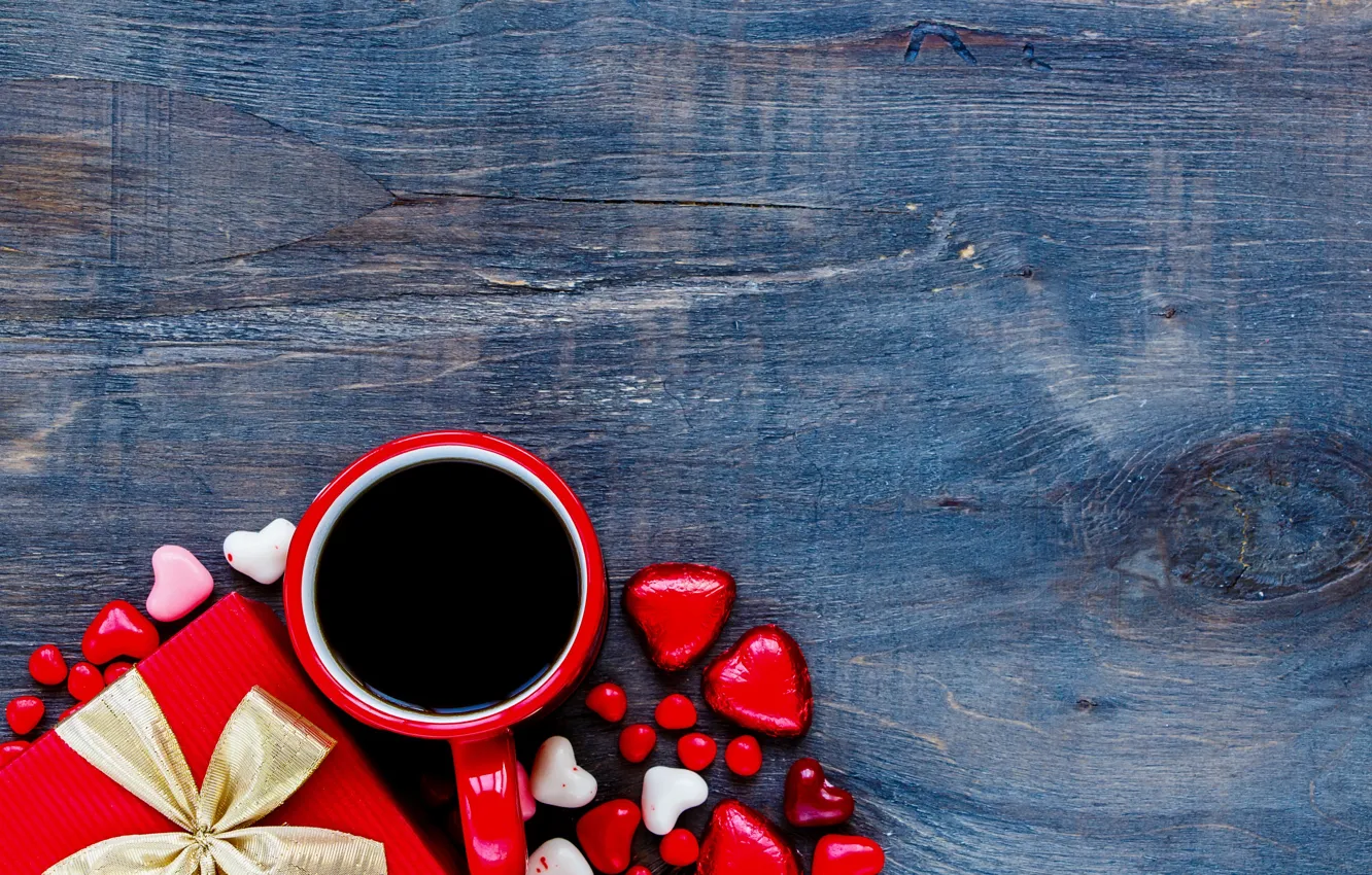 Фото обои конфеты, love, heart, romantic, chocolate, gift, coffee, valentine`s day