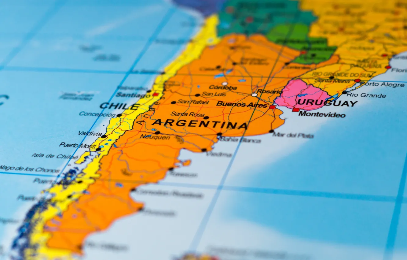 Фото обои Argentina, map, Chile, Uruguay