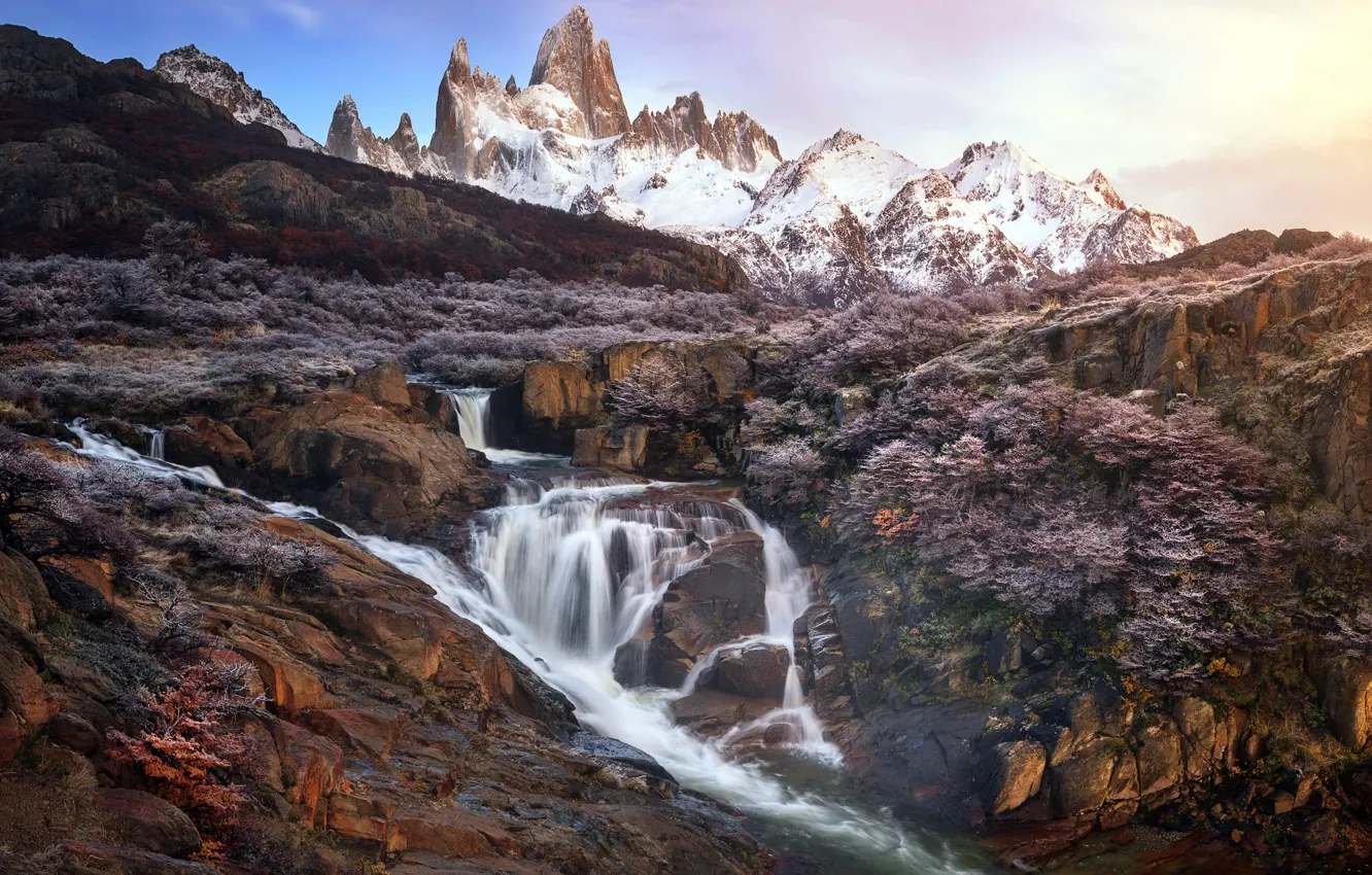 Фото обои Argentina, Los Glaciares National Park, Fitz Roy, Rio de la Cascada