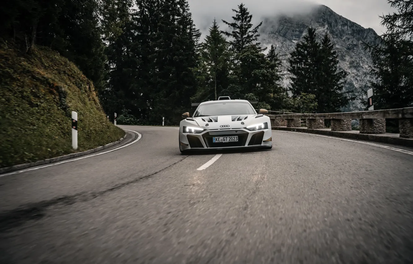 Фото обои car, Audi, road, trees, front, headlights, R8, ABT XGT