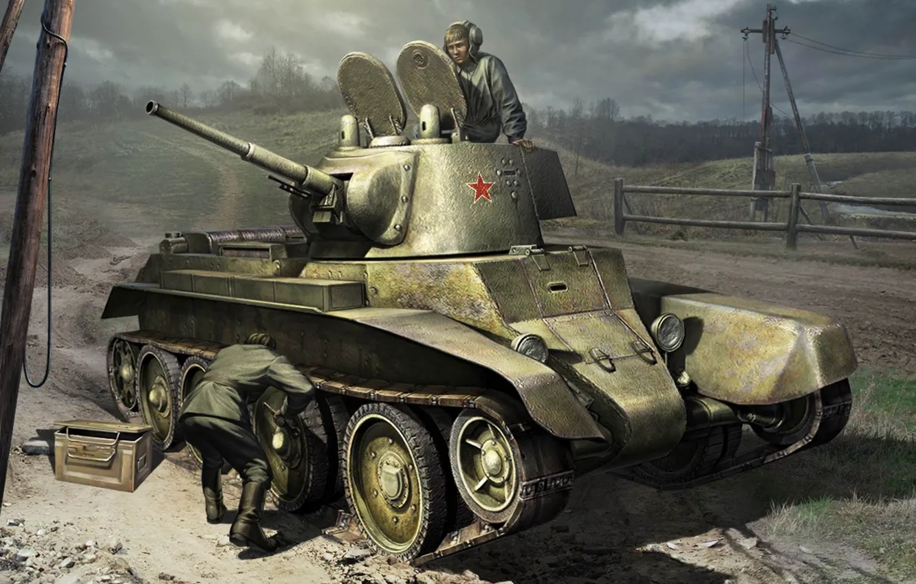 Фото обои арт, танк, БТ-2, World of Tanks Generals, ремонтируют