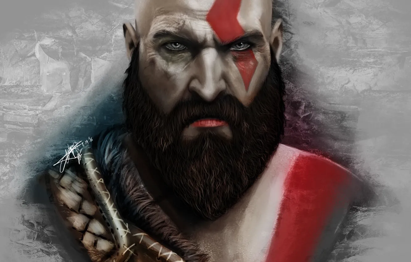 Фото обои game, fighter, armor, blizzard, Kratos, God of War, snow, survivor