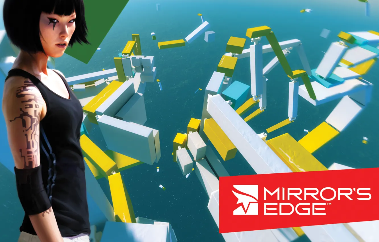 Фото обои глаза, вода, девушка, тату, Mirror's Edge