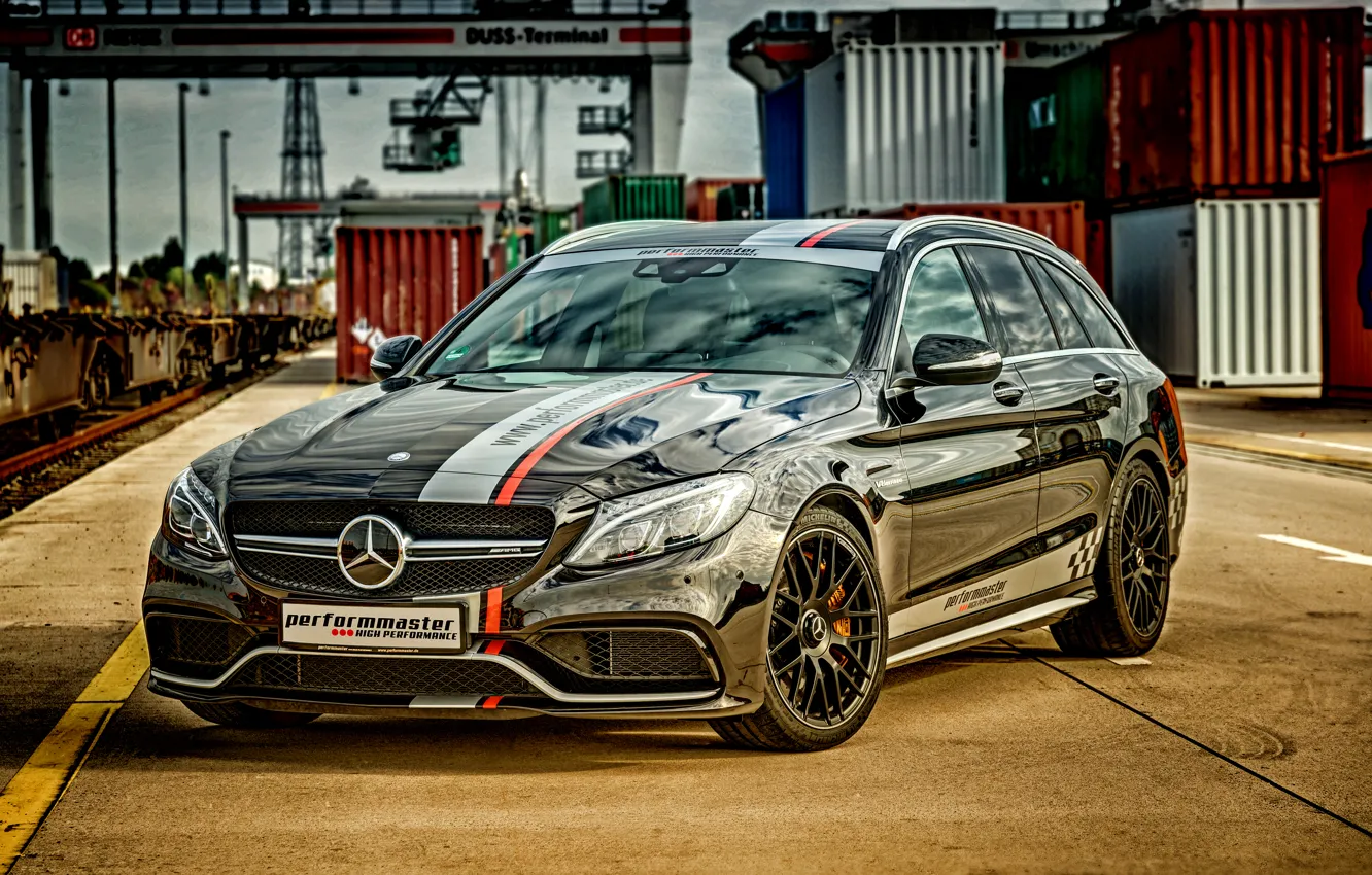 Фото обои черный, Mercedes-Benz, мерседес, AMG, Black, амг, универсал, C-Class