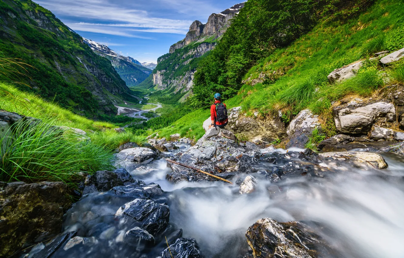 Фото обои горы, камни, поток, Альпы, речка, Haute-Savoie, Вранция
