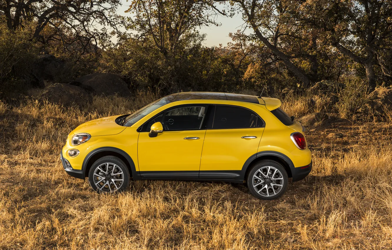 Фото обои желтый, фото, автомобиль, сбоку, металлик, Fiat, 2014, 500X