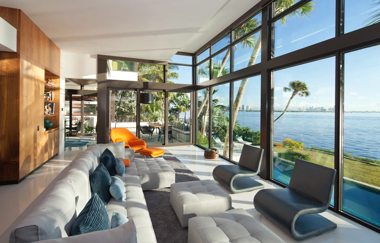 Фото обои дизайн, пальмы, побережье, мебель, интерьер