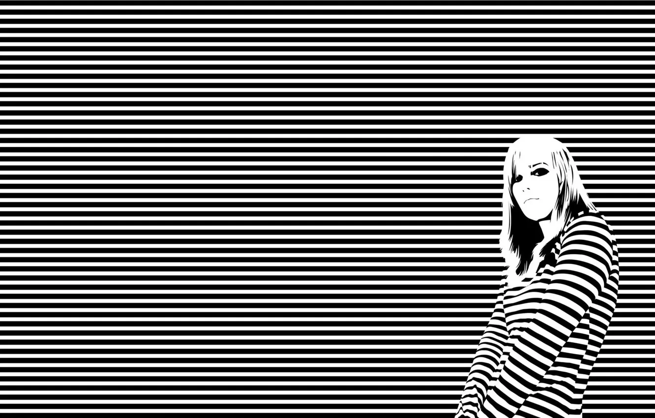 Фото обои girl, white, black, lines, horizon