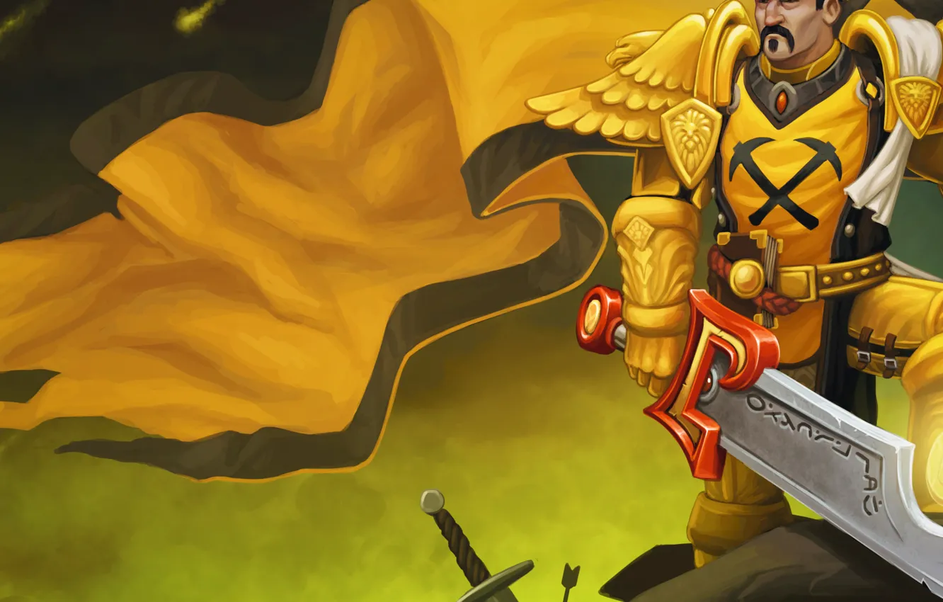 Фото обои меч, доспехи, blizzard, warcraft, art, world of warcraft, знамя, fan art