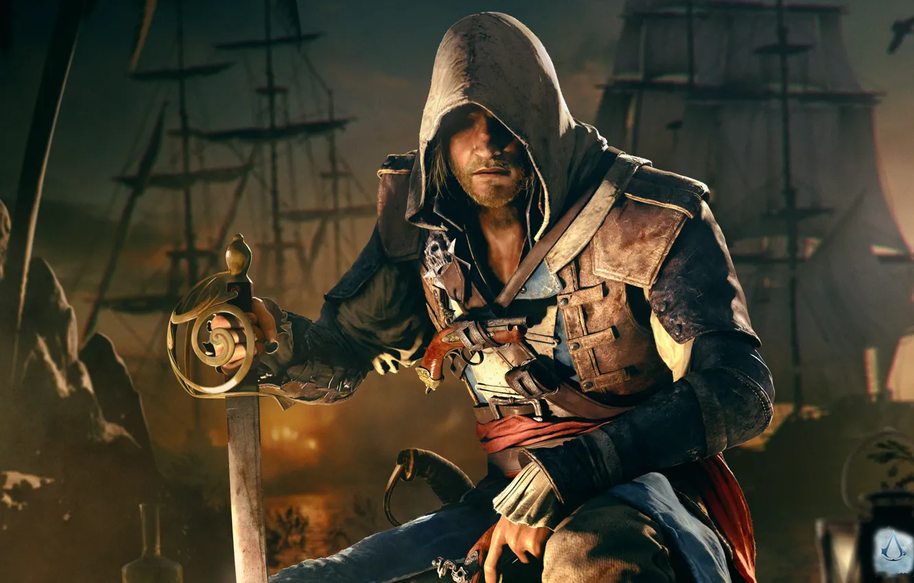 Фото обои пират, ассасин, эдвард, Assassin's Creed IV: Black Flag, черный флаг