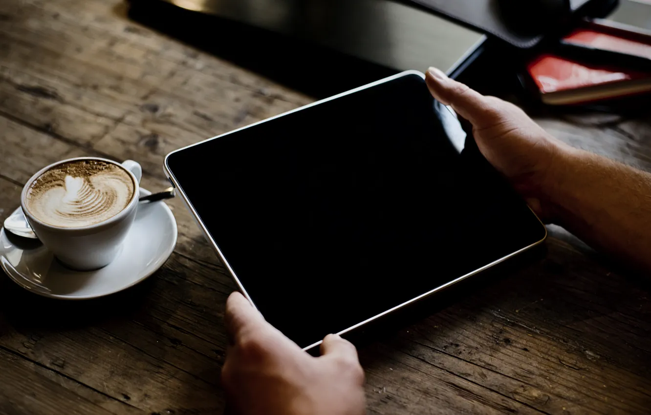 Фото обои coffe, coffee table, tablet