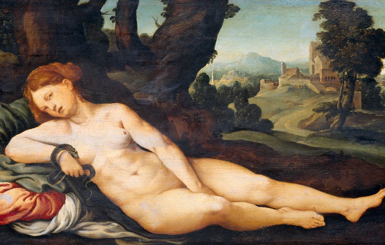 Фото обои эротика, масло, картина, Ян ван Скорел, 1525, Jan van Scorel, Умирающая Клеопатра