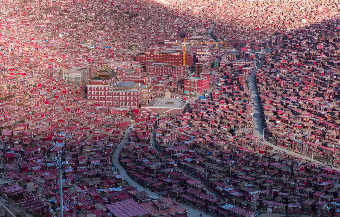 Фото обои дома, Китай, Тибет, монастырь, Сычуань, Седа