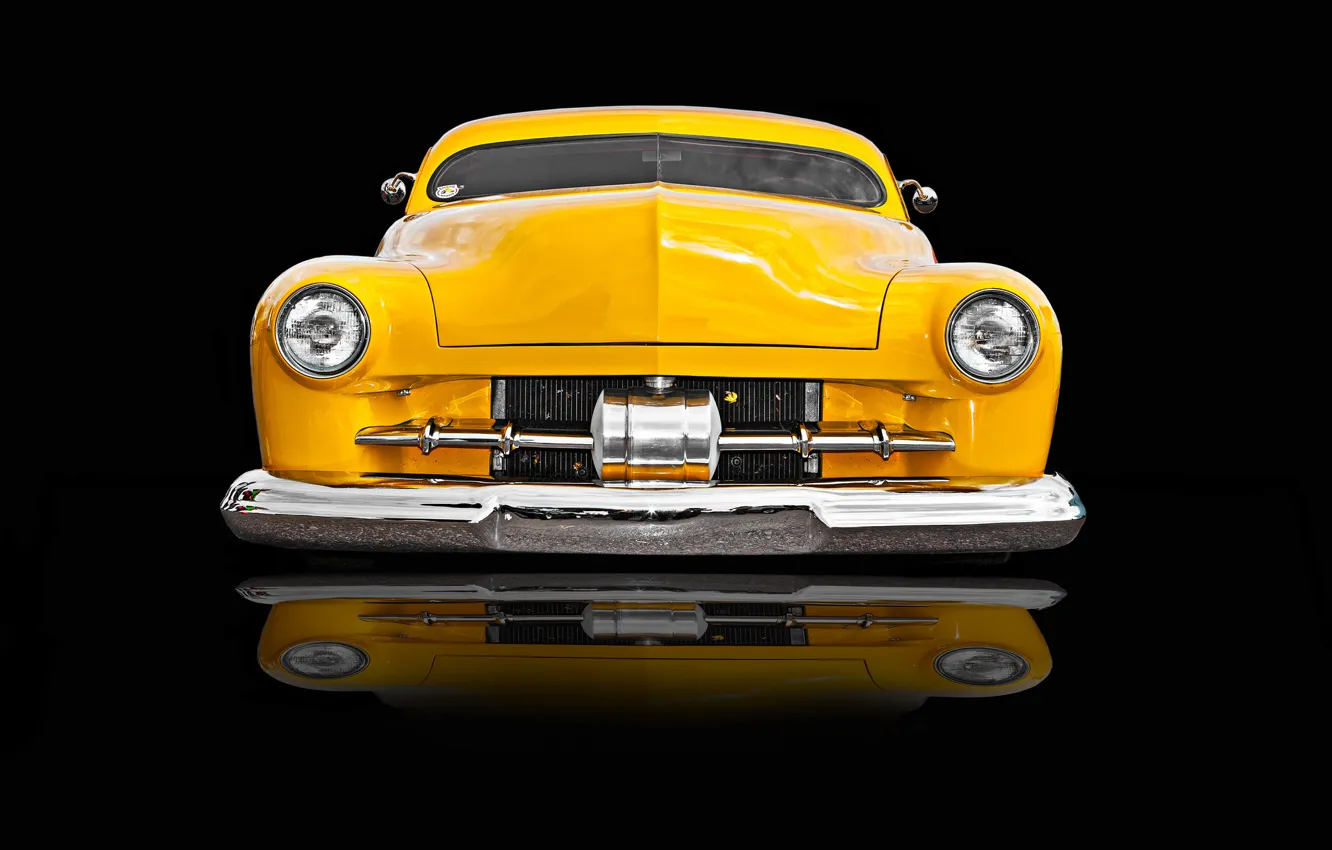 Фото обои желтый, ретро, автомобиль, классика, передок, classic car