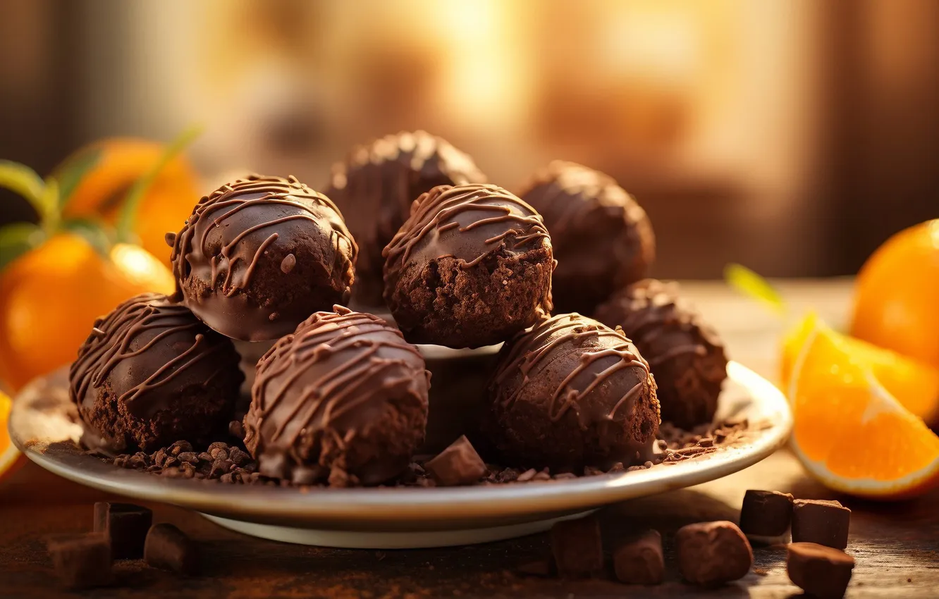 Фото обои апельсин, шоколад, конфеты