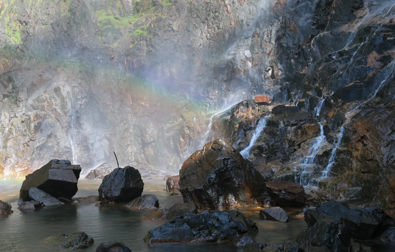 Фото обои Природа, Водопад, Скалы, Радуга, Rainbow, Nature, Waterfall, Malaysia