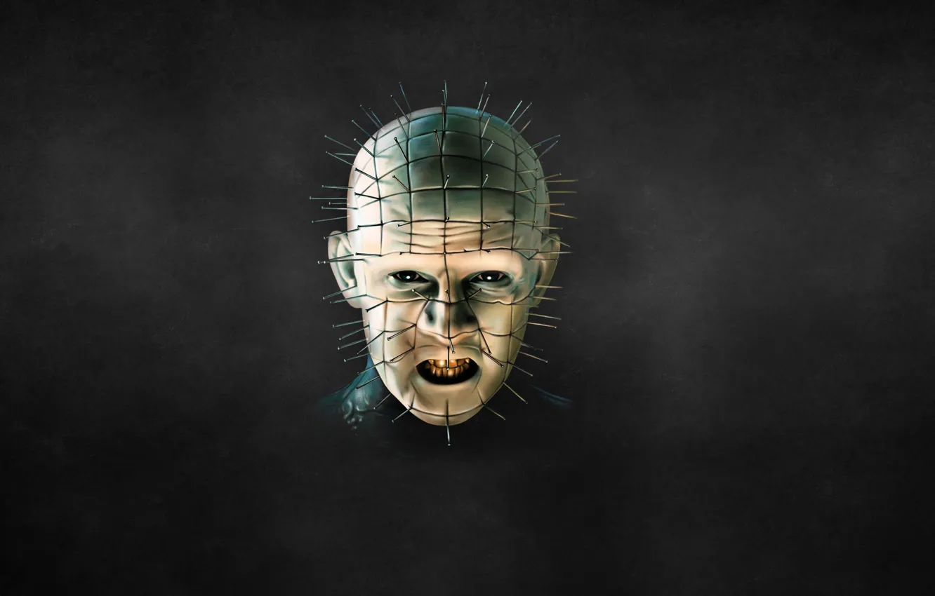 Фото обои темный фон, голова, гвозди, Восставший из ада, Pinhead, Пинхед, Hellraiser