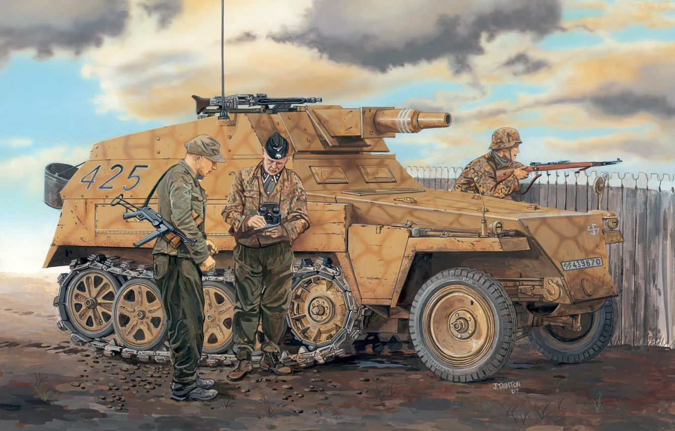 Фото обои Рисунок, Немецкий, Легкий, 5 cm, Stummel, Полугусеничный, Schützenpanzerwagen 7, KwK 37 L/24