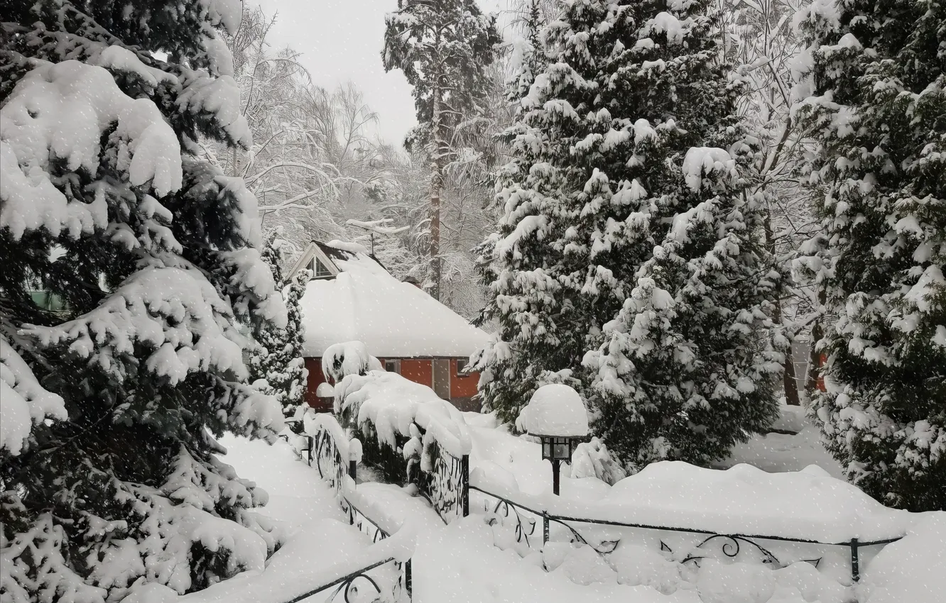 Фото обои Природа, Зима, Снег, Домик, House, Nature, Winter, Snow